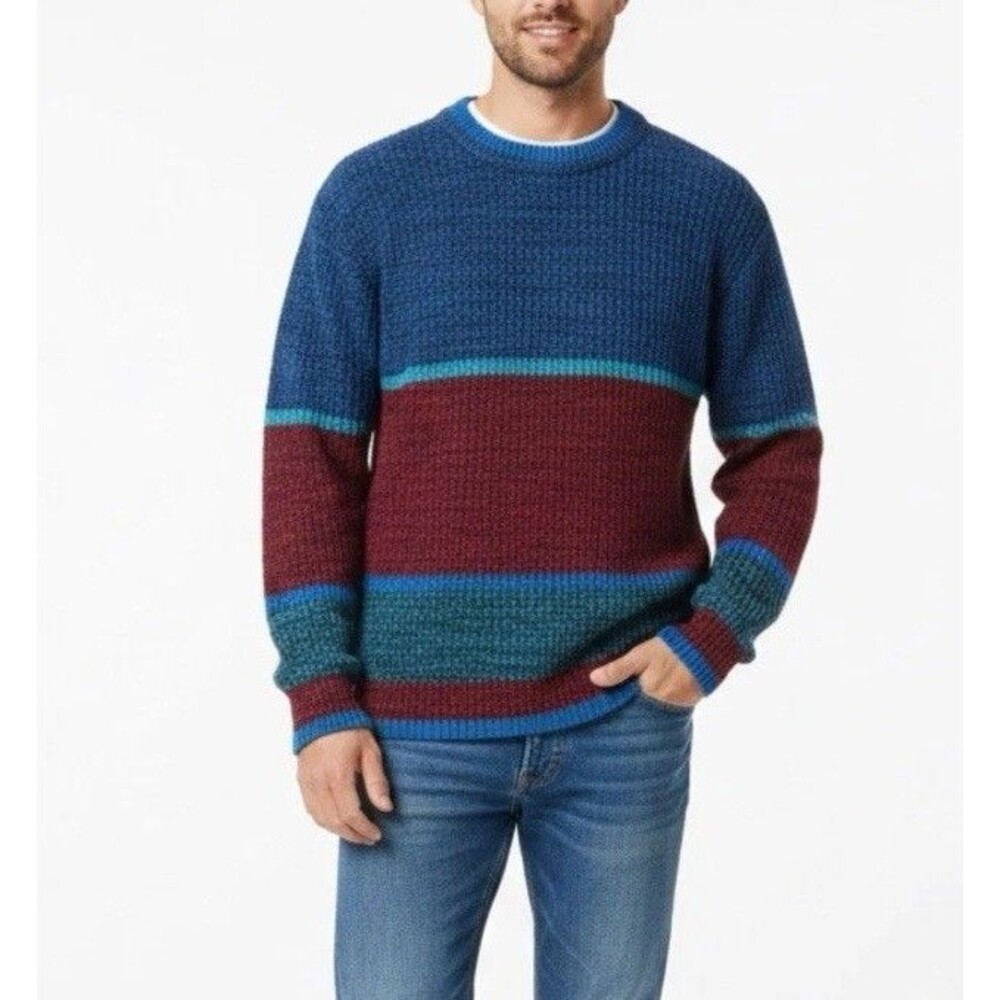 VTG 80s Sweater Graphix Men's Blue Burgundy Marled Color-Block Sweater Size M